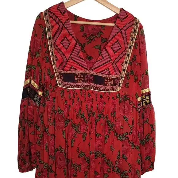 Free People Bold Blooms Embroidered Red Midi Dress - Picture 5 of 9